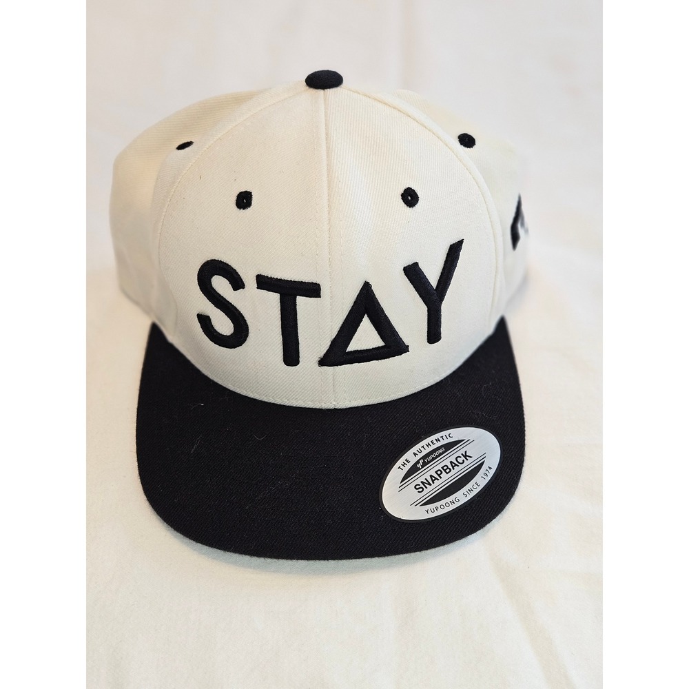 Yupoong Snapback Hat Cream Black‎ STAY Embroidered Flat Brim Adjustable